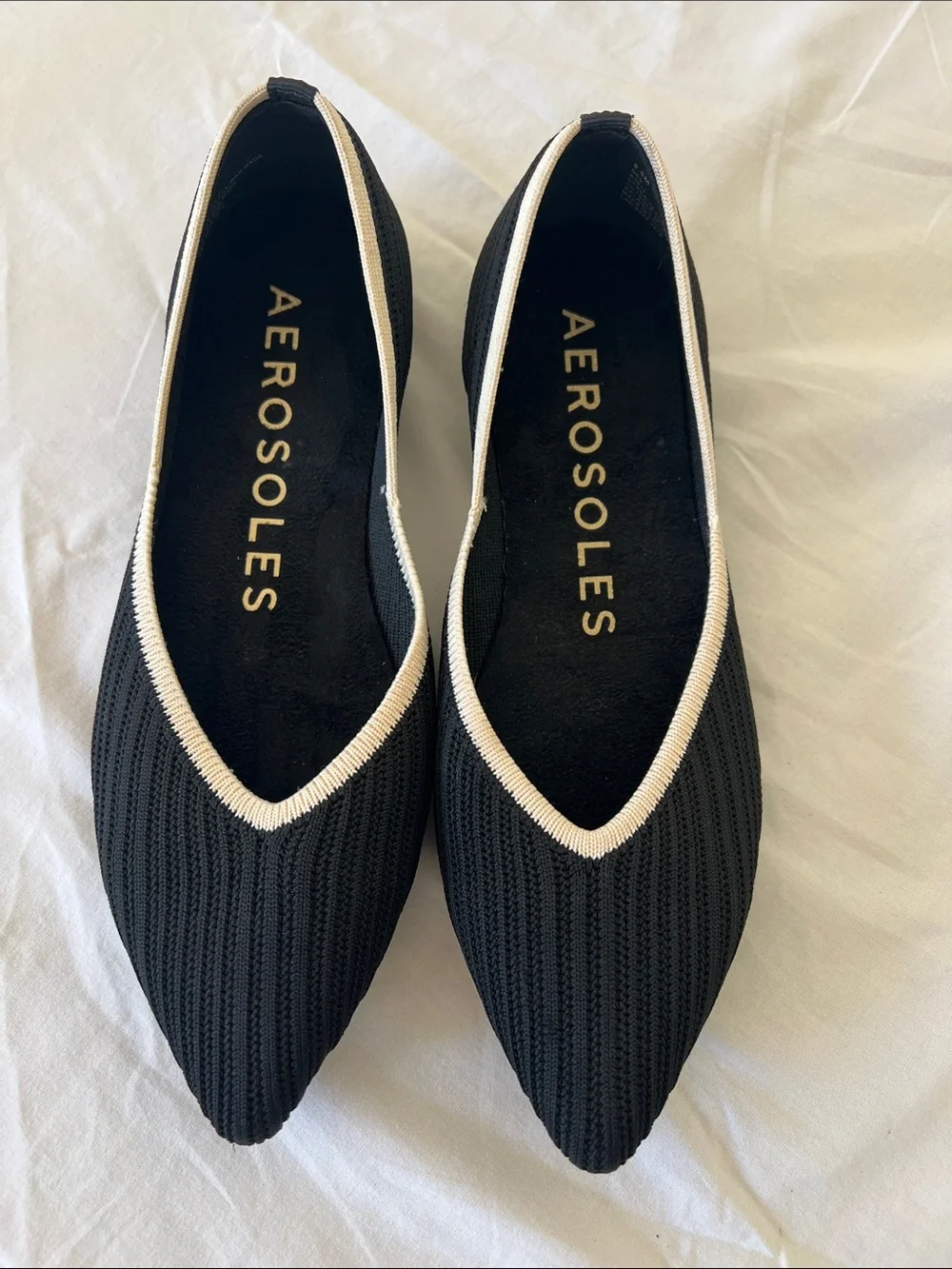 AEROSOLES Black Pointed Knit Flats French Quite Luxury corporate chic coquette - Picture 1 of 4